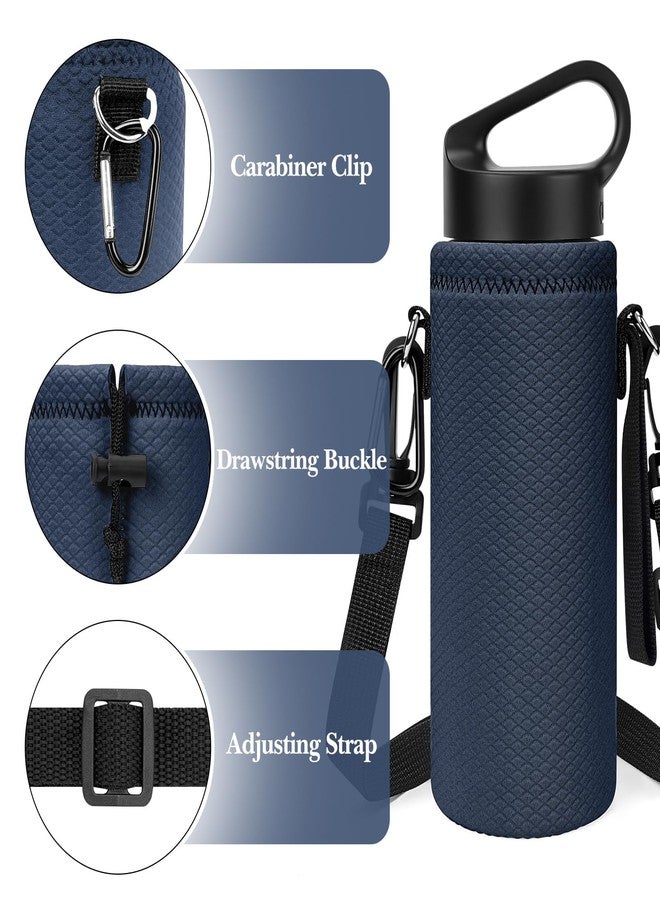 Linkidea Water Bottle Carrier with Shoulder Strap Compatible with Hydroflask Standard Mouth 18oz, CamelBak Carry Cap 20oz,Waterbottle Sling Bag Holder (Navy Blue) - Image 4